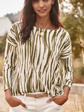 Garnet Hill Size S Zebra Print Knit Sweater Silk Cotton Relaxed Casual Office